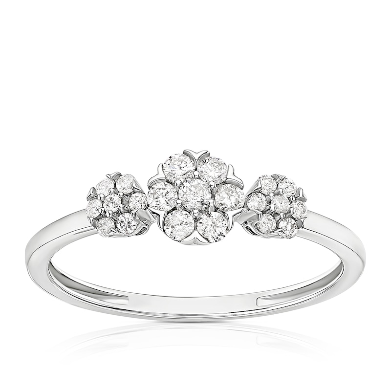 Main Image 1 of 9ct White Gold 0.25ct Diamond Trilogy Cluster Ring
