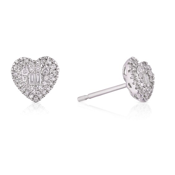 9ct White Gold 0.20ct Diamond Heart Stud Earrings