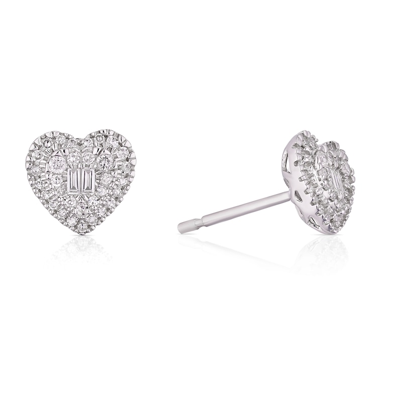 Main Image 1 of 9ct White Gold 0.20ct Diamond Heart Stud Earrings