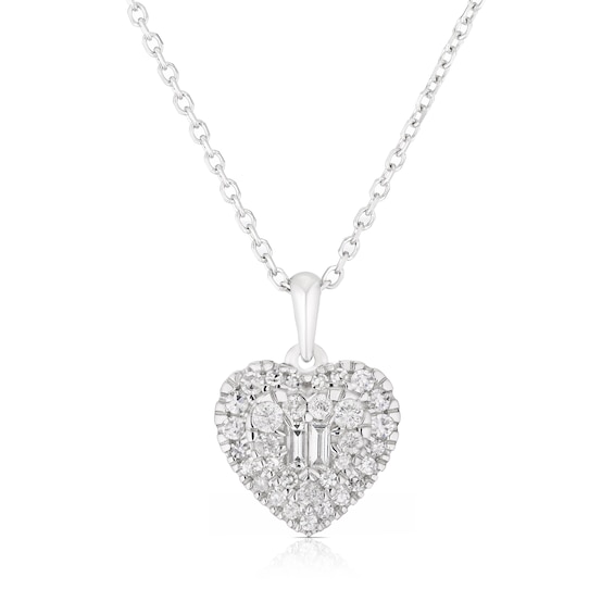 9ct White Gold 0.20ct Diamond Heart Pendant Necklace