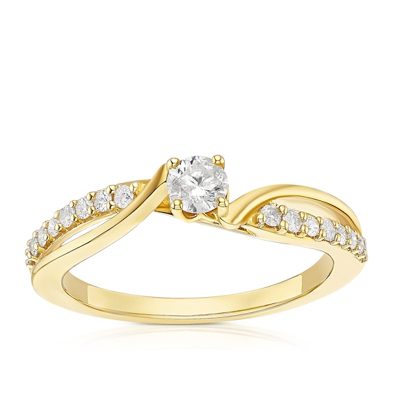 Engagement Ring 9ct Yellow Gold Twist Solitaire 0.33ct Diamond Ring
