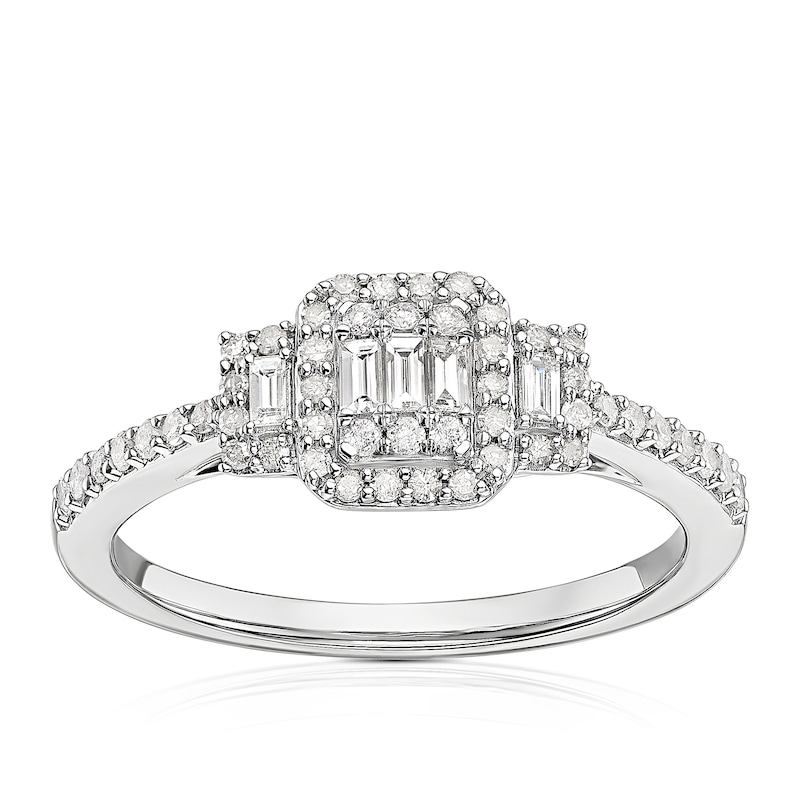 Main Image 1 of 9ct White Gold 0.33ct Diamond Trilogy Cluster Ring