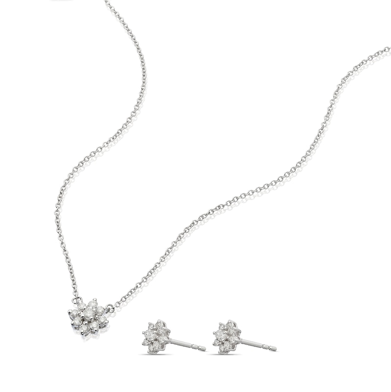 Main Image 2 of 9ct White Gold 0.33ct Diamond Floral Jewellery Set