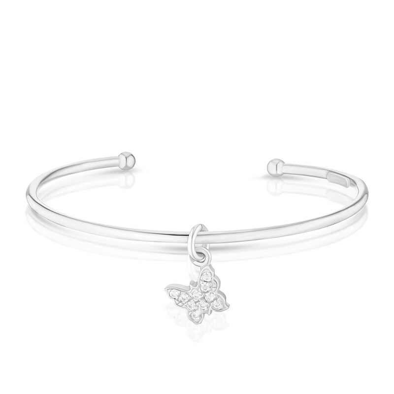 Main Image 1 of Children's Sterling Silver Cubic Zirconia Butterfly Charm Open Bangle