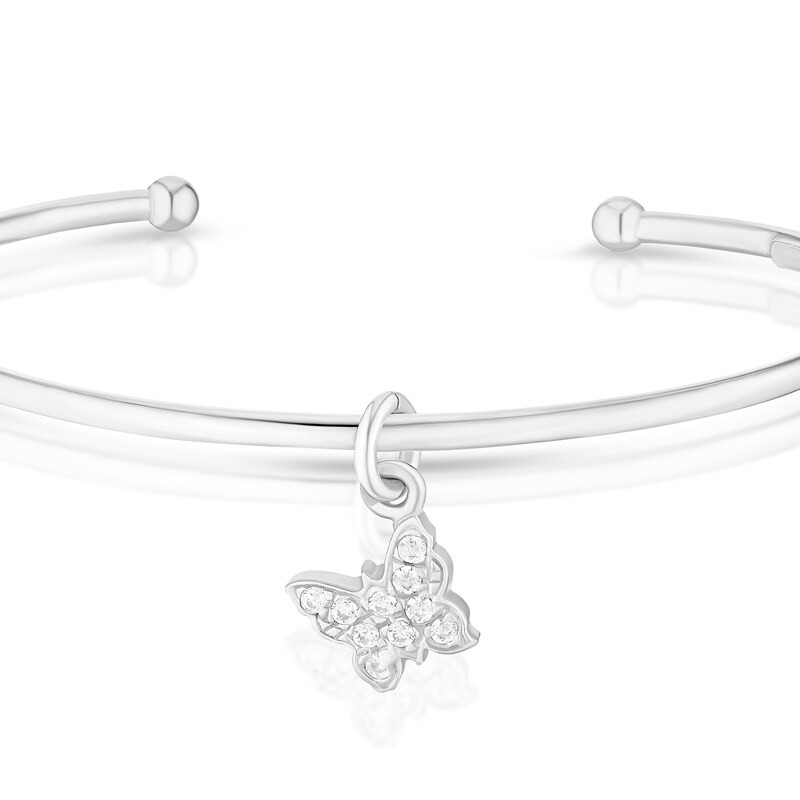 Main Image 2 of Children's Sterling Silver Cubic Zirconia Butterfly Charm Open Bangle