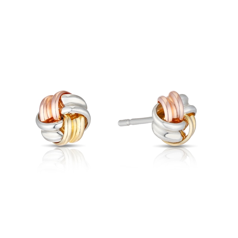 Main Image 1 of Sterling Silver, 9ct Yellow & Rose Gold 6mm Knot Stud Earrings