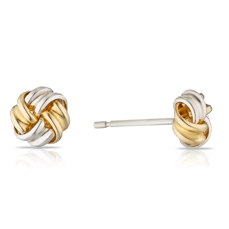 Main Image 1 of Sterling Silver & 9ct Yellow Gold 6mm Knot Stud Earrings