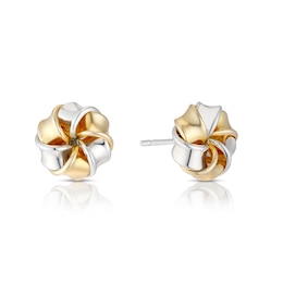Sterling Silver & 9ct Yellow Gold 8.5mm Flower Knot Stud Earrings