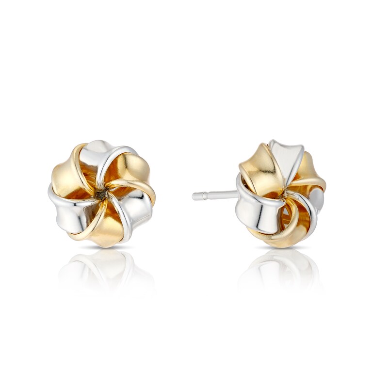 Main Image 1 of Sterling Silver & 9ct Yellow Gold 8.5mm Flower Knot Stud Earrings