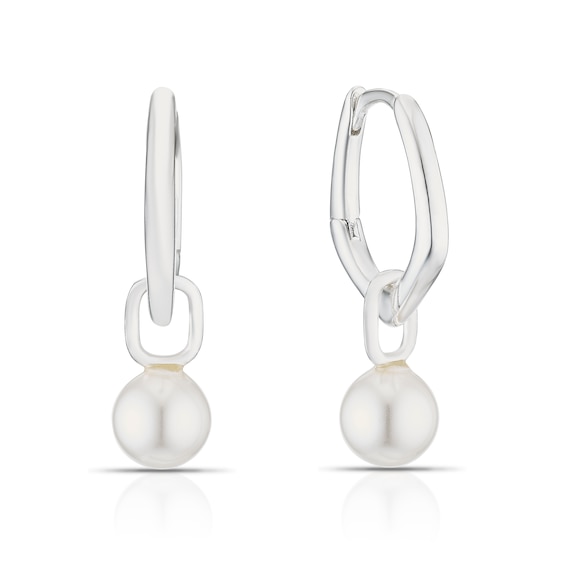 Sterling Silver Pearl Drop Organic Hoop Earrings