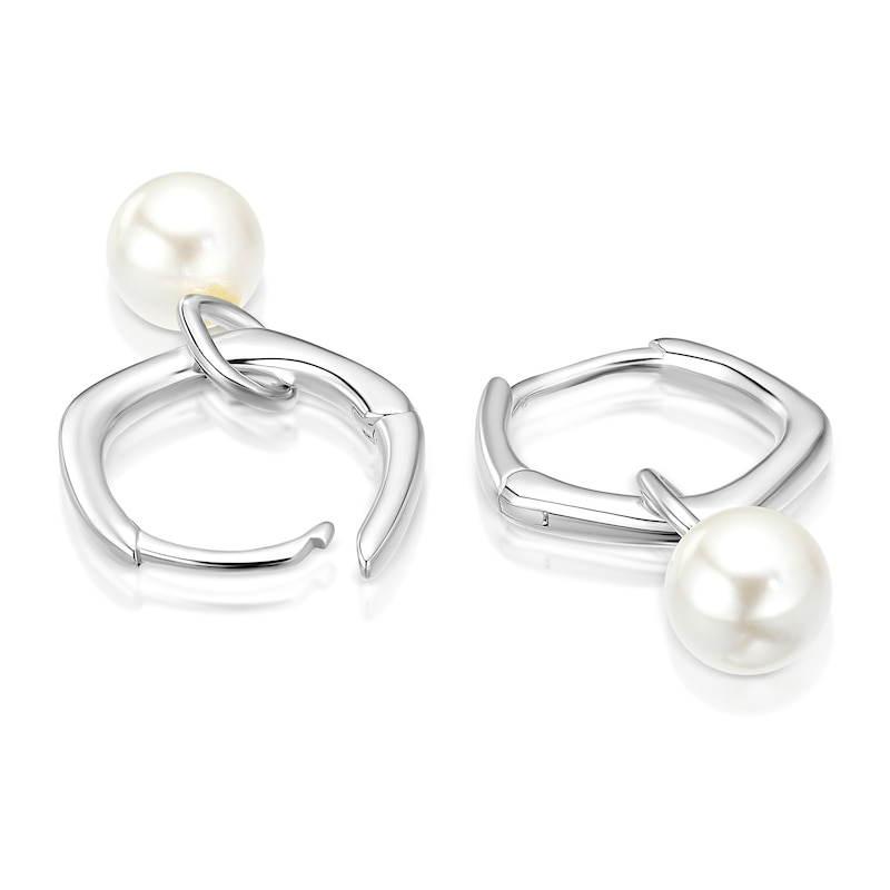 Main Image 2 of Sterling Silver Pearl Drop Organic Hoop Earrings
