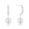 Thumbnail Image 1 of Sterling Silver Simulated Pearl Drop Quilted Hoop Earrings