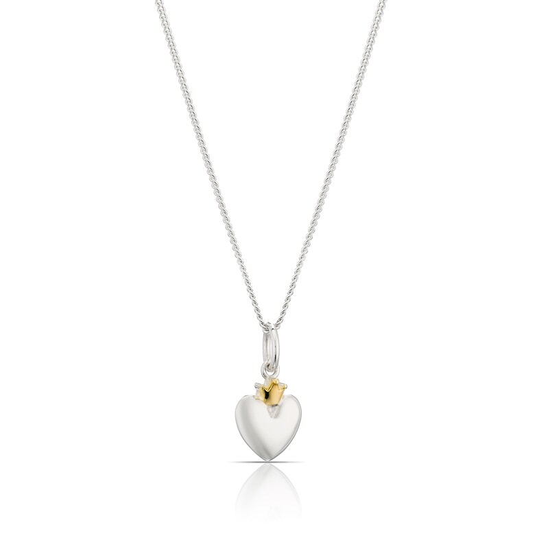 Main Image 1 of Children's Sterling Silver & Yellow Gold Plated Heart Crown Pendant 14+2&quot; Necklace
