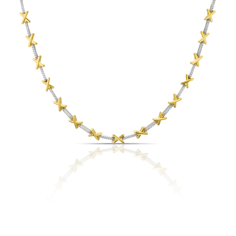 Main Image 1 of Sterling Silver & Yellow Gold Plated Cross Cubic Zirconia Necklace