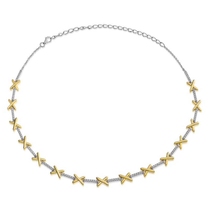 Main Image 2 of Sterling Silver & Yellow Gold Plated Cross Cubic Zirconia Necklace