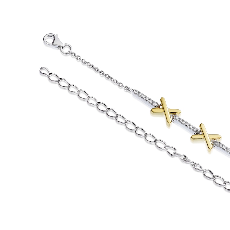 Main Image 3 of Sterling Silver & Yellow Gold Plated Cross Cubic Zirconia Necklace