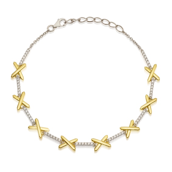Sterling Silver & Yellow Gold Plated Cross Cubic Zirconia Bracelet