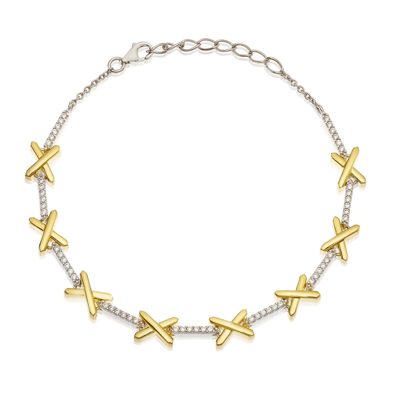 Main Image 1 of Sterling Silver & Yellow Gold Plated Cross Cubic Zirconia Bracelet