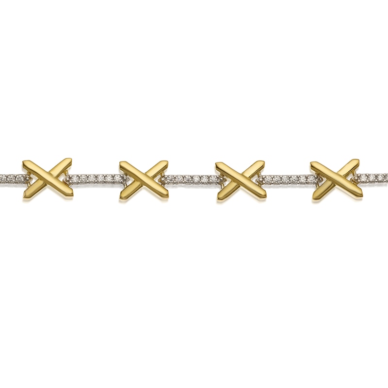 Main Image 2 of Sterling Silver & Yellow Gold Plated Cross Cubic Zirconia Bracelet