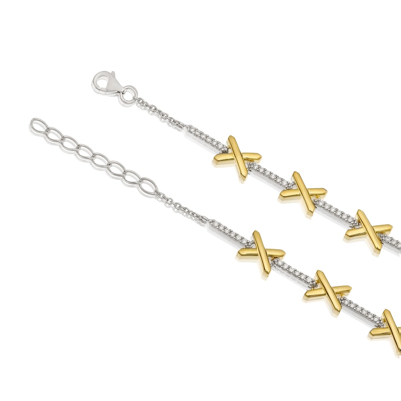 Main Image 3 of Sterling Silver & Yellow Gold Plated Cross Cubic Zirconia Bracelet