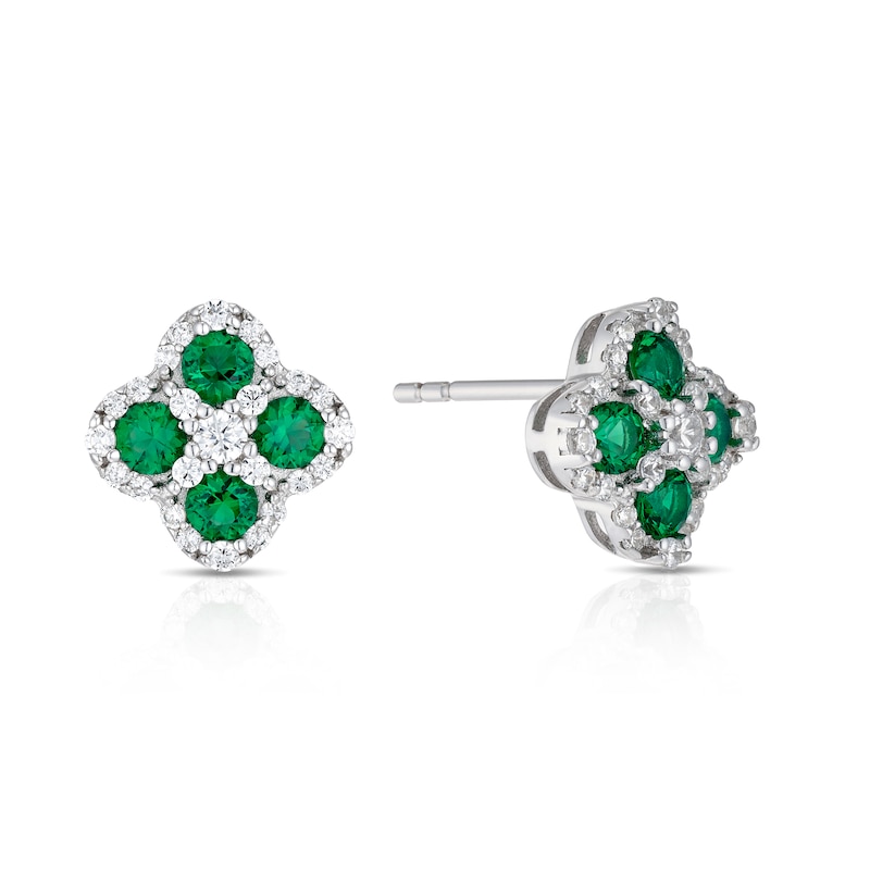 Main Image 1 of Sterling Silver Green Cubic Zirconia Clover Studs