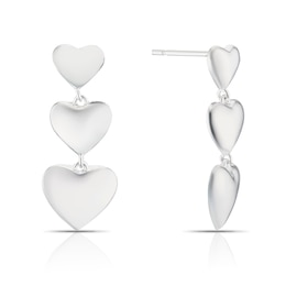 Sterling Silver 3 Heart Drop Earrings