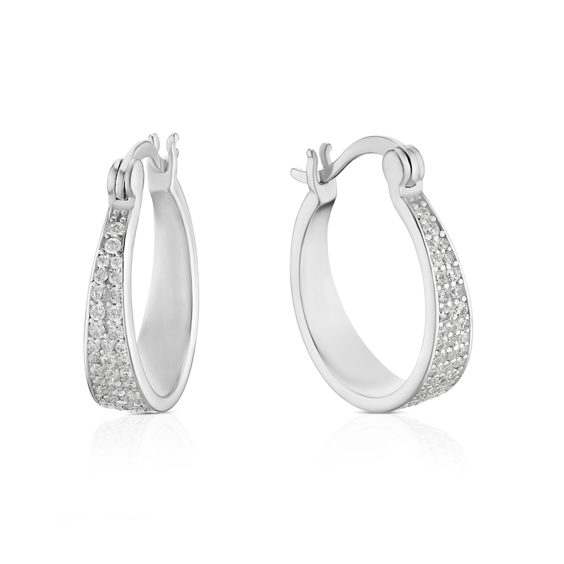 Main Image 1 of Sterling Silver Pavé Set Cubic Zirconia Hoop Earrings