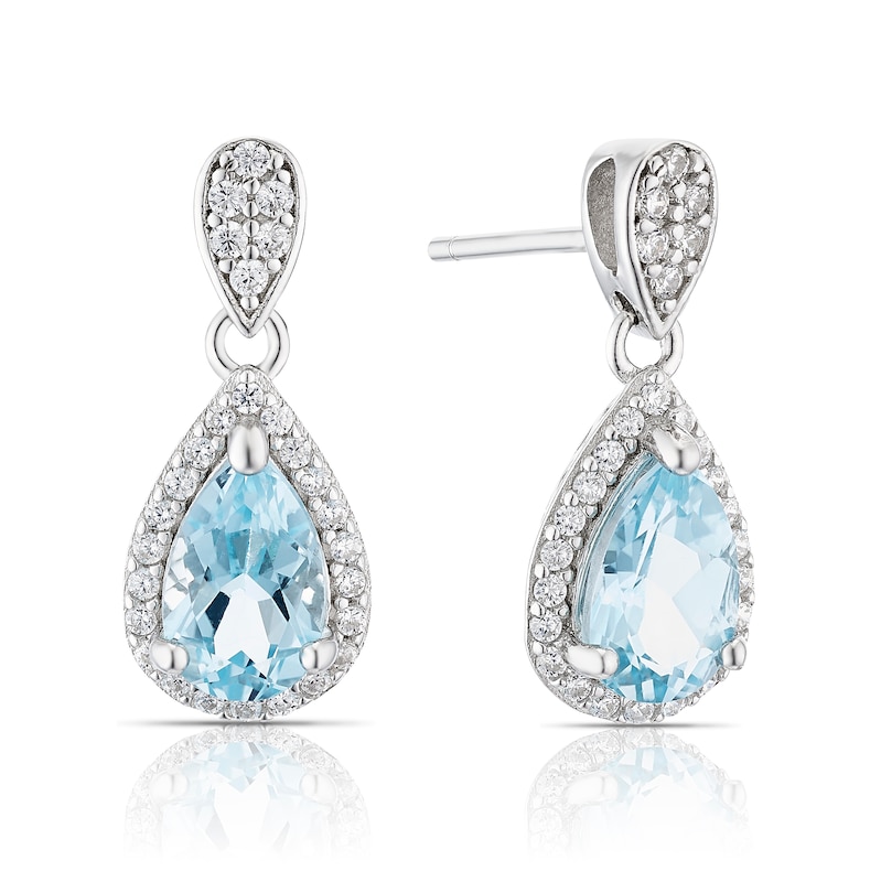 Main Image 1 of Sterling Silver Blue & Clear Cubic Zirconia Pear Shape Drop Earrings
