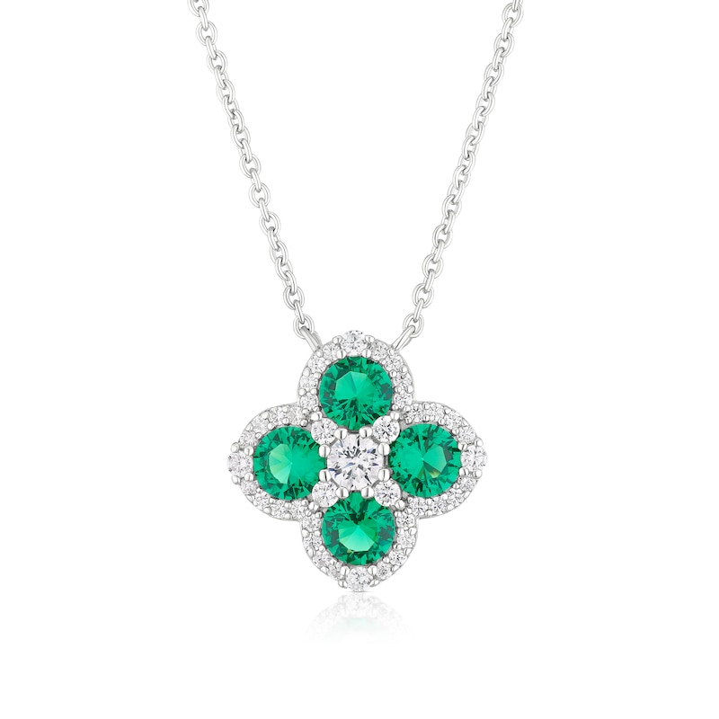 Main Image 1 of Sterling Silver Green Cubic Zirconia Clover Pendant Necklace