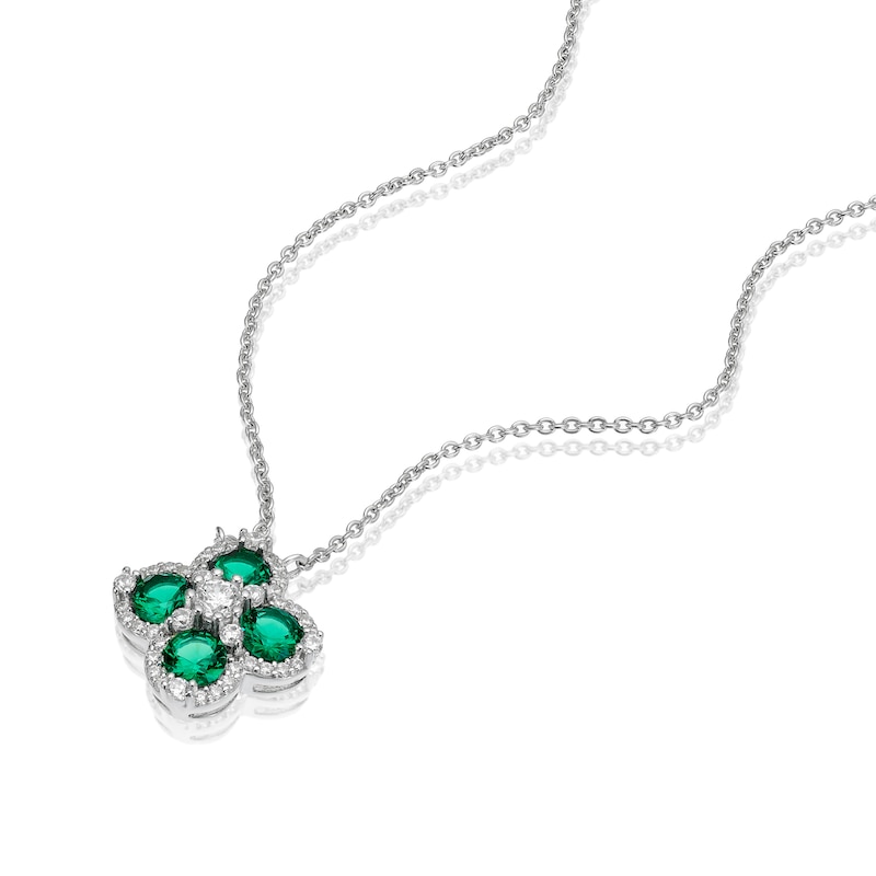 Main Image 2 of Sterling Silver Green Cubic Zirconia Clover Pendant Necklace