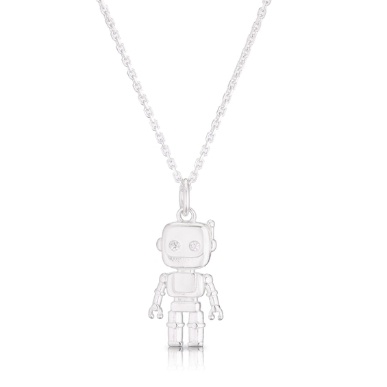 Sterling Silver Robot Pendant Necklace