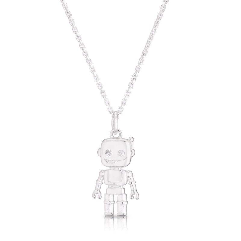 Main Image 1 of Sterling Silver Robot Pendant Necklace