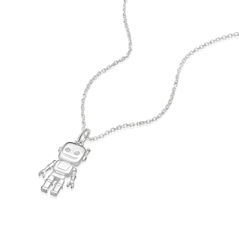Main Image 2 of Sterling Silver Robot Pendant Necklace