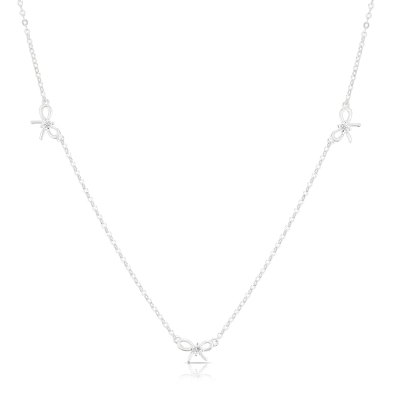 Sterling Silver Cubic Zirconia Bow Station Necklace