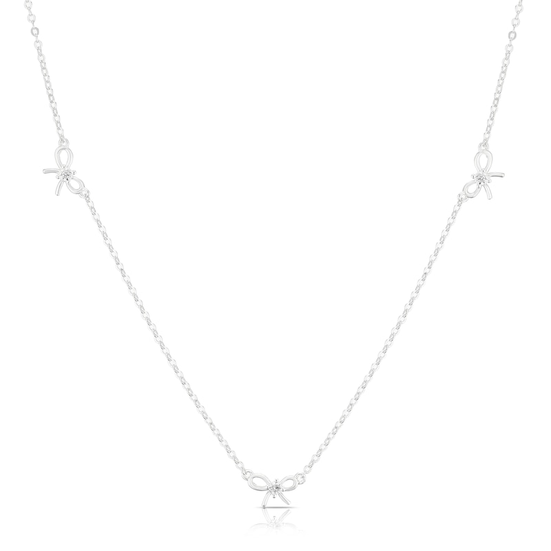 Main Image 1 of Sterling Silver Cubic Zirconia Bow Station Necklace