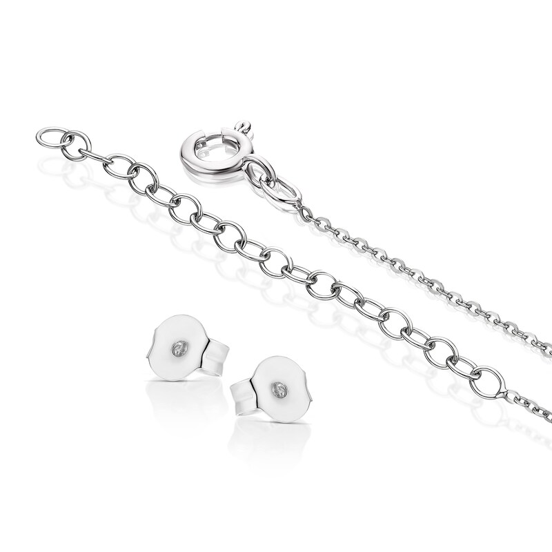 Main Image 3 of Sterling Silver Square Cubic Zirconia Necklace & Earring Jewellery Set