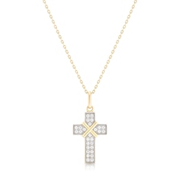 9ct Yellow Gold Pavé Set Cubic Zirconia Cross Pendant Necklace