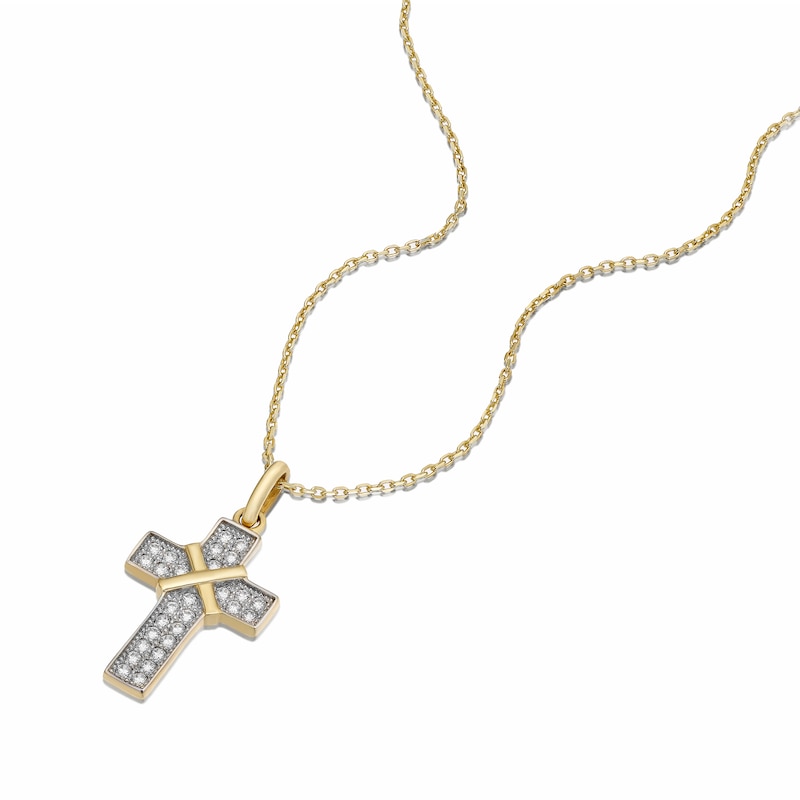 Main Image 2 of 9ct Yellow Gold Pavé Set Cubic Zirconia Cross Pendant Necklace