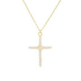 9ct Yellow Gold Cubic Zirconia Cross Pendant Necklace