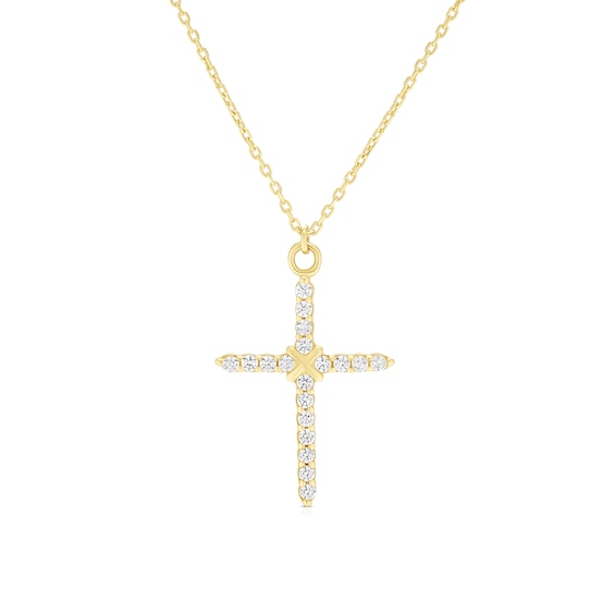 9ct Yellow Gold Cubic Zirconia Cross Pendant Necklace