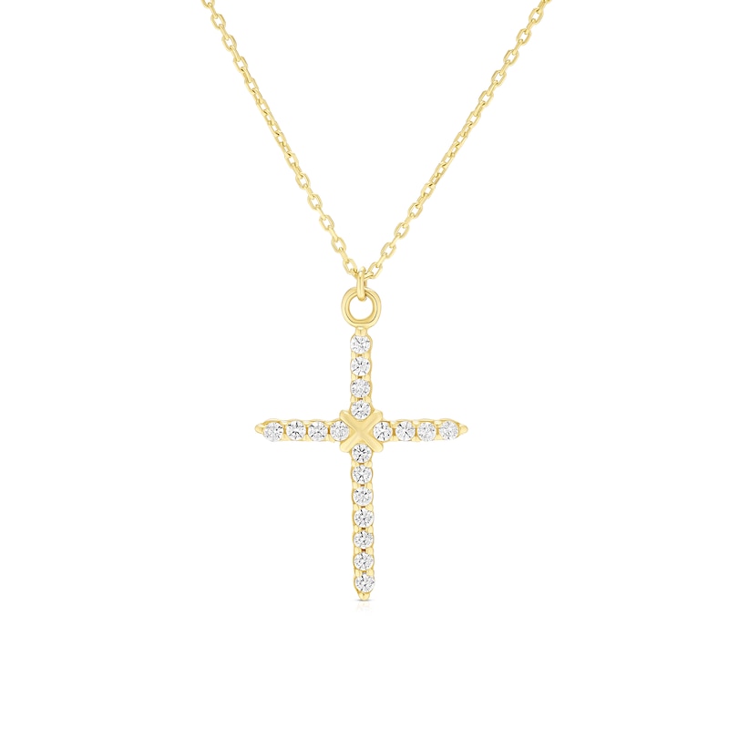Main Image 1 of 9ct Yellow Gold Cubic Zirconia Cross Pendant Necklace
