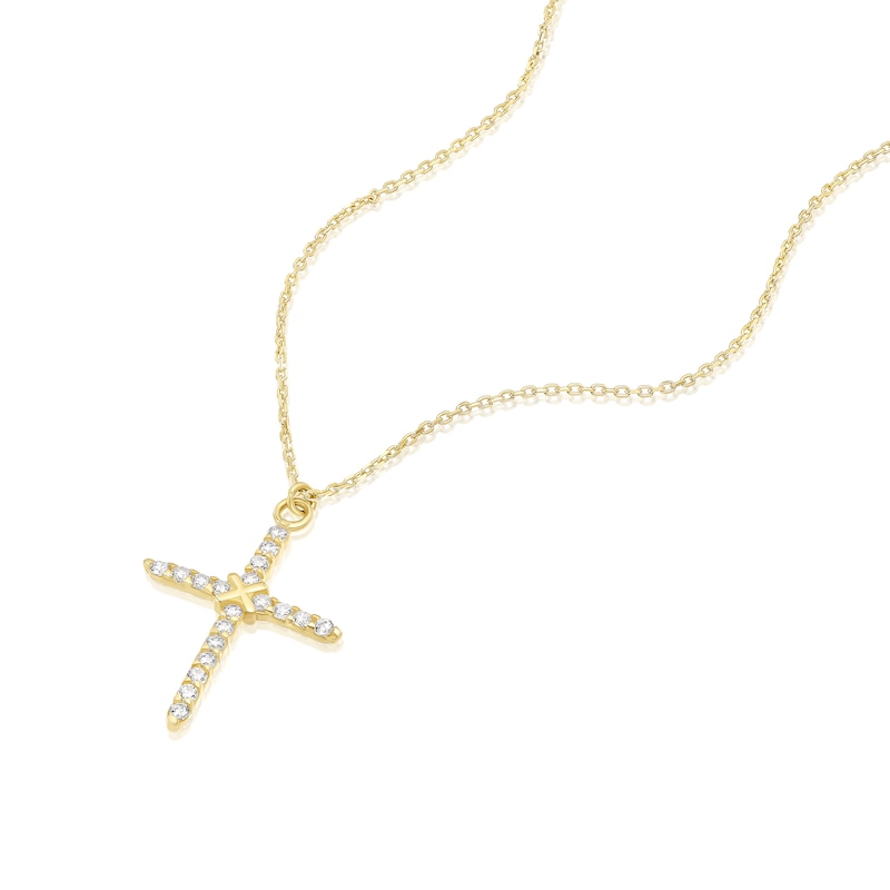 Main Image 2 of 9ct Yellow Gold Cubic Zirconia Cross Pendant Necklace
