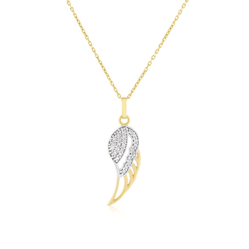 Main Image 1 of 9ct Yellow Gold Cubic Zirconia Angel Wing Pendant Necklace