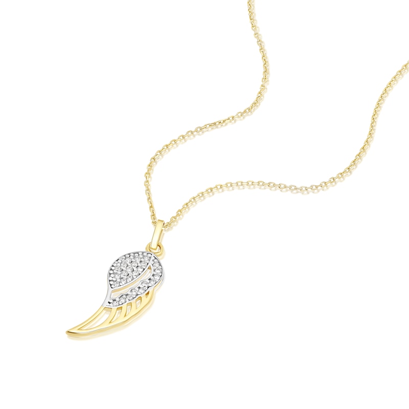 Main Image 2 of 9ct Yellow Gold Cubic Zirconia Angel Wing Pendant Necklace