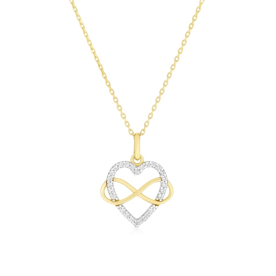 9ct Yellow Gold Cubic Zirconia Heart Infinity Pendant Necklace