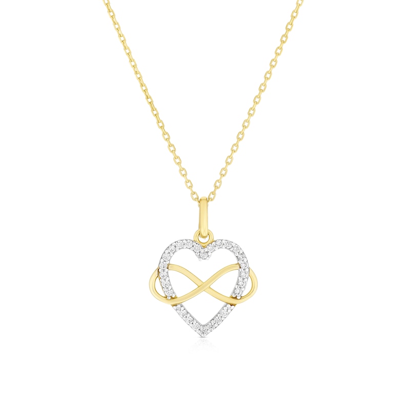 Main Image 1 of 9ct Yellow Gold Cubic Zirconia Heart Infinity Pendant Necklace