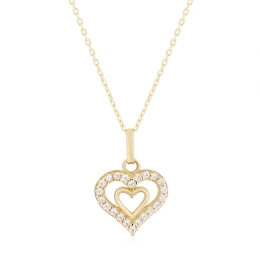 9ct Yellow Gold Cubic Zirconia Double Heart Pendant Necklace