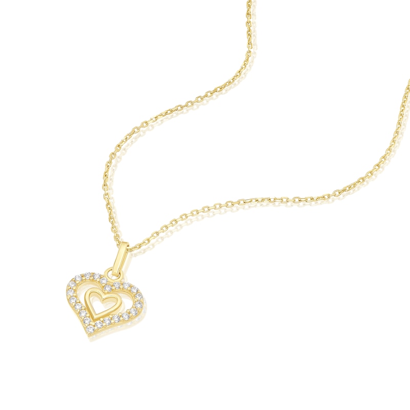 Main Image 2 of 9ct Yellow Gold Cubic Zirconia Double Heart Pendant Necklace