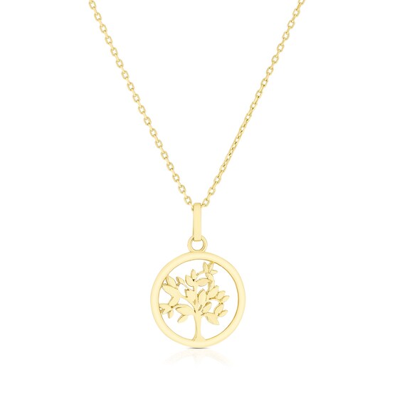 9ct Yellow Gold Round Tree Pendant Necklace