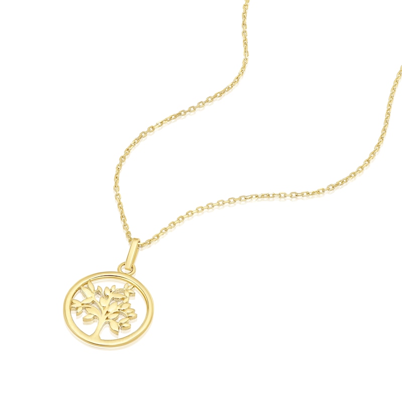 Main Image 2 of 9ct Yellow Gold Round Tree Pendant Necklace